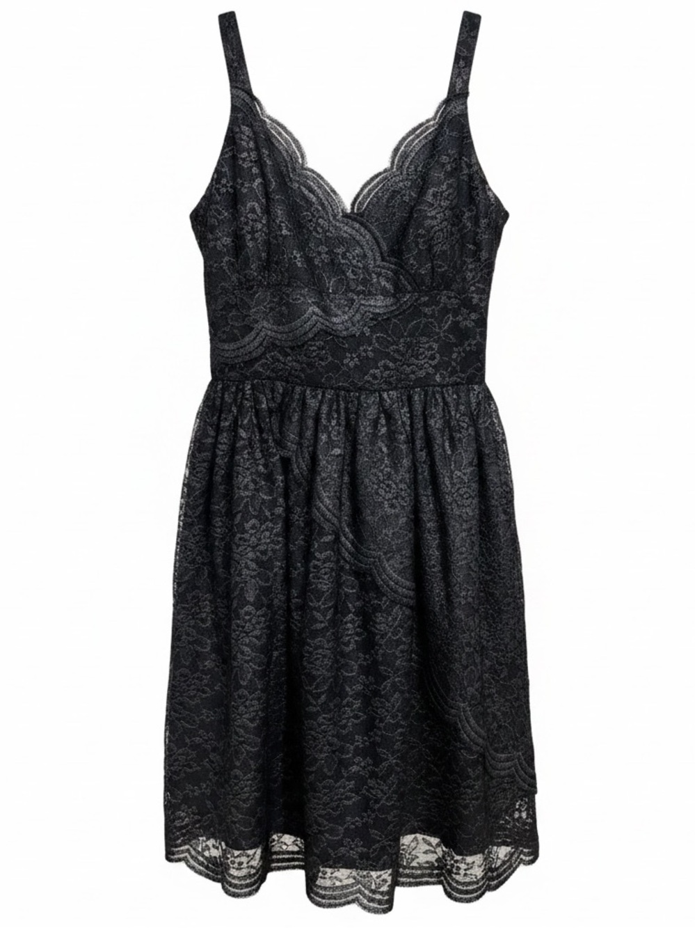 Vintage 90's Anna Sui Black Scalloped Metallic Lace Fit and Flare Dress Size 4